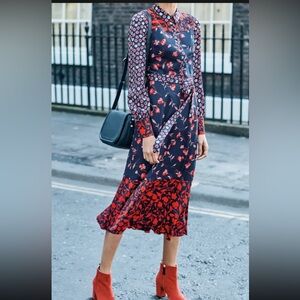 Boden Navy and Red Floral Dress